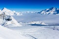 Winter mountains panorama with ski slopes and ski lifts Royalty Free Stock Photo