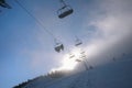 Winter mountains panorama with ski slopes and ski lifts, Royalty Free Stock Photo