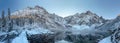 Winter mountains. Scenic frosty mountain landscape. Mountain icy lake. Winter panorama of Tatra mountains in Morskie Oko lake, Royalty Free Stock Photo