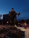 winter evening in Murmansk, monument to St. Nicholas the Wonderworker Royalty Free Stock Photo