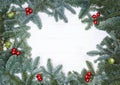 Winter nature design frame. Creative frame made of Xmas fir branches Royalty Free Stock Photo