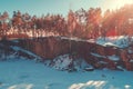 Frozen lake with a rocky shore