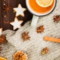 Winter and New Year theme. Christmas tea with spices