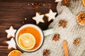 Winter and New Year theme. Christmas tea with spices