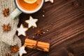 Winter and New Year theme. Christmas tea with spices