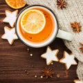 Winter and New Year theme. Christmas tea with spices