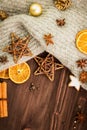 Winter and New Year theme. Spices, orange, cinnamon, anise