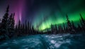 Winter night in arctic forest, illuminated by vibrant starlight generated by AI Royalty Free Stock Photo