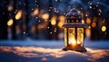 Winter night celebration lanterns illuminate the snow covered tree generated by AI Royalty Free Stock Photo