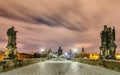 Winter night at Charles bridge, Prague, Czech republic Royalty Free Stock Photo