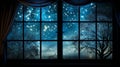 Chill Night in the City with Frosty Window and Moonlight generated by AI tool Royalty Free Stock Photo