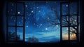 Chill Night in the City with Frosty Window and Moonlight generated by AI tool Royalty Free Stock Photo