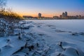 Winter Night Cityscape close to the Dnieper River in Kiev Royalty Free Stock Photo