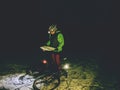 Winter night extreme biker control navigation Royalty Free Stock Photo