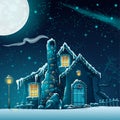 Winter night with a fabulous house and lantern