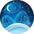 Winter night in the forest. Vector illustration.