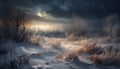 Winter night frozen landscape, milky way, beauty in nature generated by AI Royalty Free Stock Photo