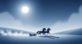 Winter Night Horses Sleigh Moon Landscape Royalty Free Stock Photo