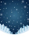 Winter night illustration with snowfall and trees Royalty Free Stock Photo