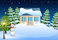 Winter night landscape with house in the christmas day Royalty Free Stock Photo