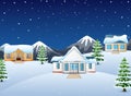 Winter night landscape with mountains and snowy house Royalty Free Stock Photo