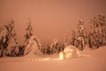 Winter night landscape with a snow igloo Royalty Free Stock Photo