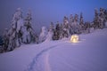 Winter night landscape with a snow igloo Royalty Free Stock Photo