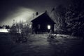 Winter night landscape village