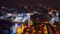 Winter night Kharkiv city center square aerial