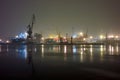 Winter at night in the port. Royalty Free Stock Photo