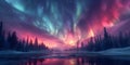 Winter night scene with colorful aurora borealis in a forest showcasing the beauty of the northern lights. Concept Northern Lights Royalty Free Stock Photo