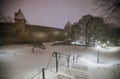 Heavy snowfall winter night at historic Old Town of Tallinn, Estonia Royalty Free Stock Photo