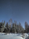 Winter night sky stars observing in Latvia