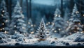 Winter night, snow covered tree, glowing Christmas lights, frosty celebration generated by AI Royalty Free Stock Photo