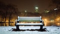 Winter night, snow covered tree, illuminated by lantern generated by AI Royalty Free Stock Photo