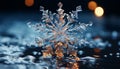 Winter night, snowflakes glowing, abstract celebration of nature creativity generated by AI