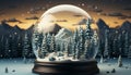 Winter night snowing forest, mountain landscape, Christmas tree celebration generated by AI