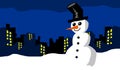 Winter night snowman christmas holiday background