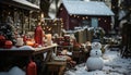 Winter night, snowman glowing, Christmas tree illuminated generated by AI Royalty Free Stock Photo