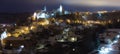 Winter night view at Nove Mesto nad Metuji, near Hradec Kralove, Czech republic. Panorama of the city with the castle Royalty Free Stock Photo
