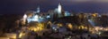 Winter night view at Nove Mesto nad Metuji, near Hradec Kralove, Czech republic. Panorama of the city with the castle Royalty Free Stock Photo