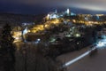 Winter night view at Nove Mesto nad Metuji, near Hradec Kralove, Czech republic. Panorama of the city with the castle Royalty Free Stock Photo