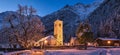 Winter night panorama with snow, Macugnaga village, Italy Royalty Free Stock Photo