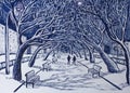 Winter night.On the walkway in the city Park Royalty Free Stock Photo