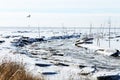 Winter on the North Sea coast with drift ice on the Wadden Sea