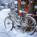 Winter nostalgia Vintage bike covered in snow during winter season