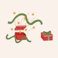 Opened and closed Christmas gift box. Vector illustration. Royalty Free Stock Photo