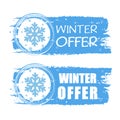 Winter offer with snowflake on blue drawn banners