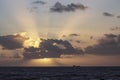 Sea sunset with sunbeams Royalty Free Stock Photo