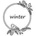 1977 winter, ornament with floral elements in a circular frame with a bird